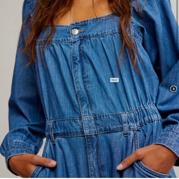 Free People Clara Long Sleeve Denim Jumpsuit Size XS Wide Leg - Picture 2 of 10